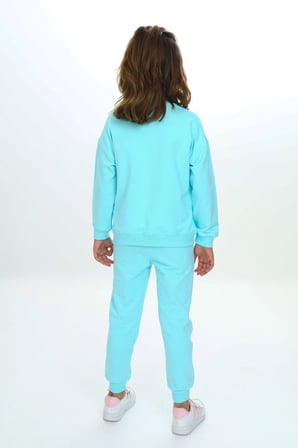 Toontoy Kız Çocuk 2'li Takım Baskılı Bisiklet Yaka Kolu Fırfırlı Sweatshirt & Beli Paçası Lastikli Cepli Jogger Eşofman Altı - 2 İplik