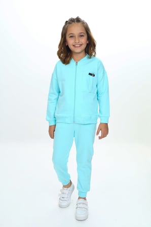 Toontoy Kız Çocuk 2'li Takım Baskılı Bisiklet Yaka Kolu Fırfırlı Sweatshirt & Beli Paçası Lastikli Cepli Jogger Eşofman Altı - 2 İplik