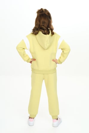 Toontoy Kız Çocuk 2'li Takım Baskılı Kolej Yaka Fermuarlı Cepli Sweatshirt & Beli Paçası Ribanalı Jogger Eşofman Altı - 3 İplik Şardonlu