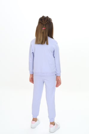 Toontoy Kız Çocuk 2'li Takım Baskılı Kapüşonlu Cepli Sweatshirt & Beli Paçası Lastikli Jogger Eşofman Altı - Renk Bloklu & 2 İplik