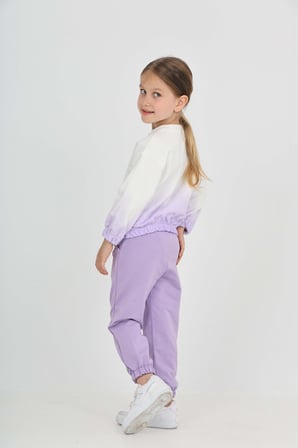 Toontoy Kız Çocuk 2'li Takım Baskılı Bisiklet Yaka Sweatshirt & Beli Paçası Lastikli Cepli Jogger Eşofman Altı - Renk Bloklu & 2 İplik