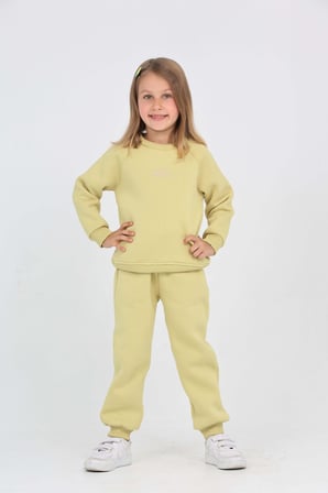 Toontoy Kız Çocuk 2'li Takım Bisiklet Yaka Sweatshirt & Beli Paçası Lastikli Cepli Jogger Eşofman Altı - 3 İplik Şardonlu