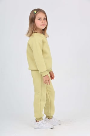 Toontoy Kız Çocuk 2'li Takım Bisiklet Yaka Sweatshirt & Beli Paçası Lastikli Cepli Jogger Eşofman Altı - 3 İplik Şardonlu