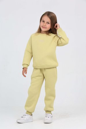Toontoy Kız Çocuk 2'li Takım Bisiklet Yaka Sweatshirt & Beli Paçası Lastikli Cepli Jogger Eşofman Altı - 3 İplik Şardonlu