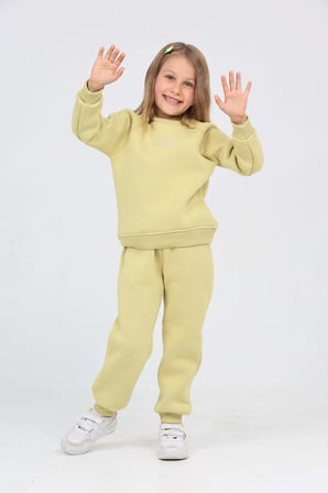 Toontoy Kız Çocuk 2'li Takım Bisiklet Yaka Sweatshirt & Beli Paçası Lastikli Cepli Jogger Eşofman Altı - 3 İplik Şardonlu