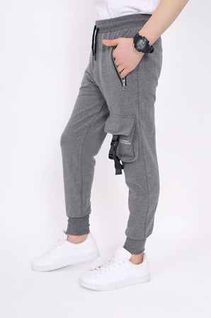 Toontoy Erkek Çocuk Beli Paçası Ribanalı Fermuar Cepli Basic Jogger Eşofman Altı - Kargo Cep & 2 İplik