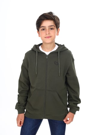 Toontoy Erkek Çocuk Kapüşonlu Fermuarlı Cepli Düşük Omuz Baskılı Örme Hırka - 3 İplik Şardonsuz