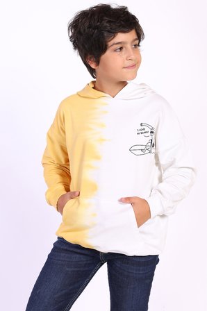 Toontoy Erkek Çocuk Oversize Kapüşonlu Cepli Düşük Omuz Renk Bloklu Baskılı Sweatshirt - 2 İplik