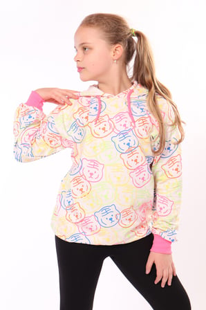 Toontoy Kız Çocuk Oversize Kapüşonlu Düşük Omuz Baskılı Sweatshirt - 2 İplik