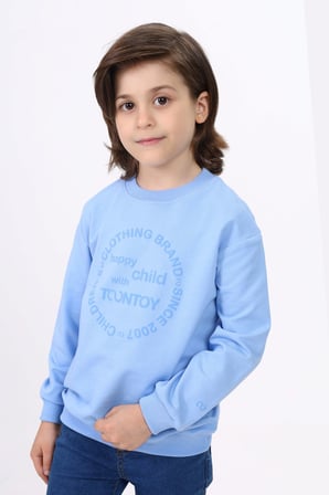 Toontoy Erkek Çocuk Relax Fit Bisiklet Yaka Hafif Düşük Omuz Baskılı Sweatshirt - 2 İplik