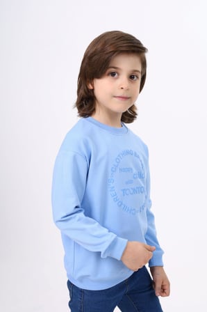 Toontoy Erkek Çocuk Relax Fit Bisiklet Yaka Hafif Düşük Omuz Baskılı Sweatshirt - 2 İplik