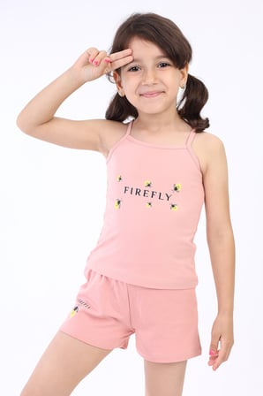 Toontoy Kız Bebek 2'li Takım Baskılı Kare Yaka T-Shirt & Beli Lastikli Şort