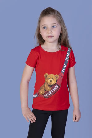 Toontoy Kız Çocuk Baskılı Bisiklet Yaka Kısa Kollu Tişört