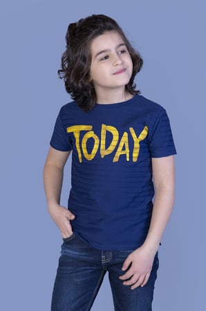 Toontoy Erkek Çocuk Baskılı Bisiklet Yaka Kısa Kollu Çizgili Tişört