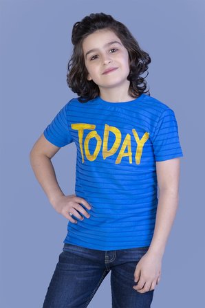Toontoy Erkek Çocuk Baskılı Bisiklet Yaka Kısa Kollu Çizgili Tişört
