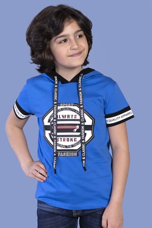 Toontoy Erkek Çocuk Baskılı Kapüşonlu Kısa Kollu Tişört