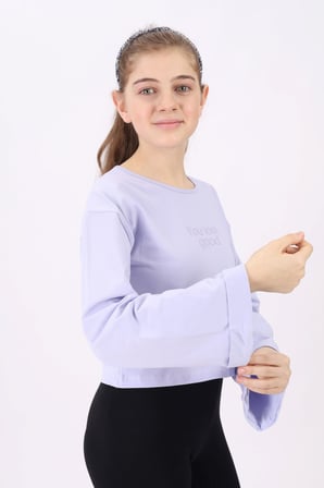 Toontoy Kız Çocuk Baskılı Bisiklet Yaka Uzun Bol Kollu Tişört