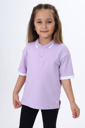 Toontoy Kız Çocuk Baskılı Polo Yaka Çıtçıtlı Kısa Kollu Yırtmaçlı Tişört