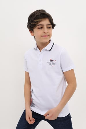 Toontoy Erkek Çocuk Baskılı Polo Yaka Düğmeli Kısa Kollu Tişört
