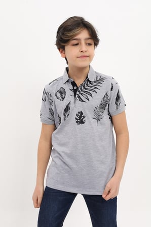 Toontoy Erkek Çocuk Baskılı Polo Yaka Düğmeli Kısa Kollu Tişört