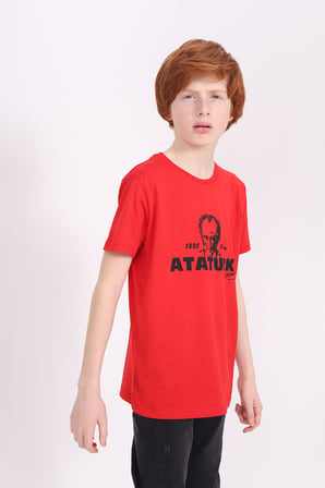 Toontoy Unisex Atatürk Baskılı Bisiklet Yaka Kısa Kollu Tişört