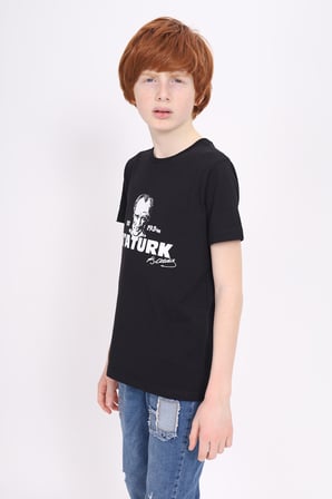 Toontoy Unisex Atatürk Baskılı Bisiklet Yaka Kısa Kollu Tişört