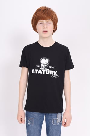 Toontoy Unisex Atatürk Baskılı Bisiklet Yaka Kısa Kollu Tişört