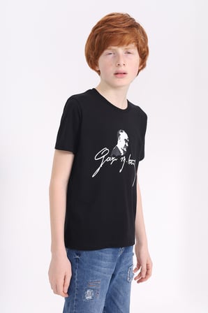 Toontoy Unisex Atatürk Baskılı Bisiklet Yaka Kısa Kollu Tişört