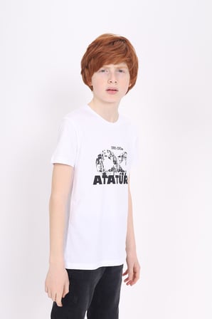 Toontoy Unisex Atatürk Baskılı Bisiklet Yaka Kısa Kollu Tişört