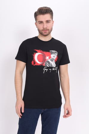 Toontoy Unisex Atatürk Baskılı Bisiklet Yaka Kısa Kollu Tişört