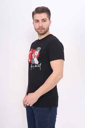 Toontoy Unisex Atatürk Baskılı Bisiklet Yaka Kısa Kollu Tişört