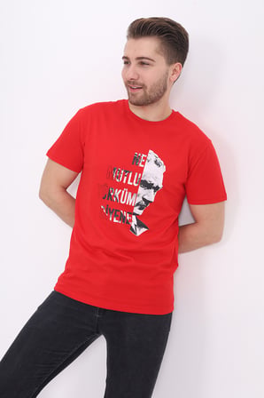 Toontoy Unisex Atatürk Baskılı Bisiklet Yaka Kısa Kollu Tişört