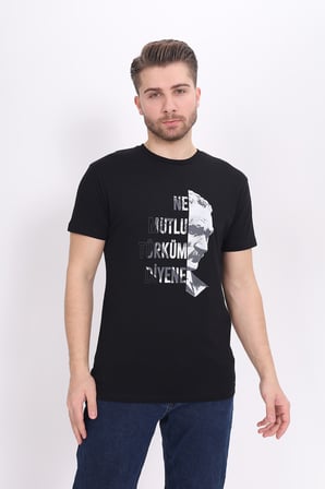 Toontoy Unisex Atatürk Baskılı Bisiklet Yaka Kısa Kollu Tişört