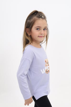 Toontoy Kız Çocuk Baskılı Bisiklet Yaka Uzun Kollu Tişört