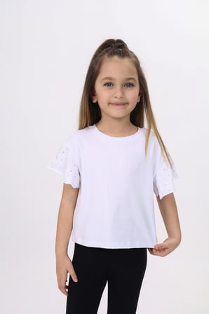 Toontoy Kız Çocuk Baskılı Bisiklet Yaka Kolu Volanlı Tişört