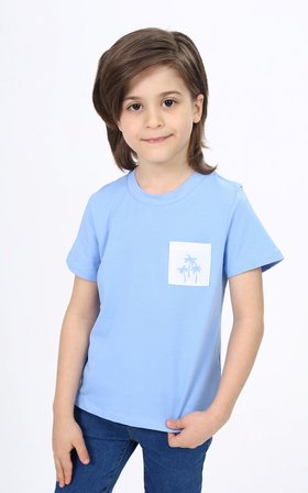 Toontoy Erkek Çocuk Baskılı Bisiklet Yaka Kısa Kollu Tişört - Cep Detaylı