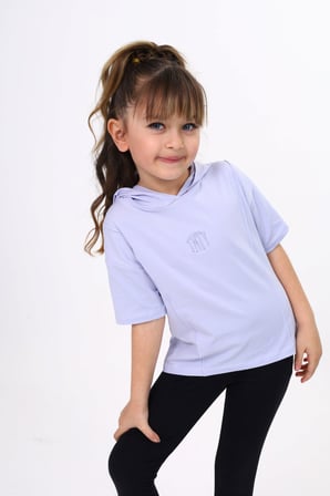 Toontoy Kız Çocuk Baskılı Kapüşonlu Kısa Kollu Tişört