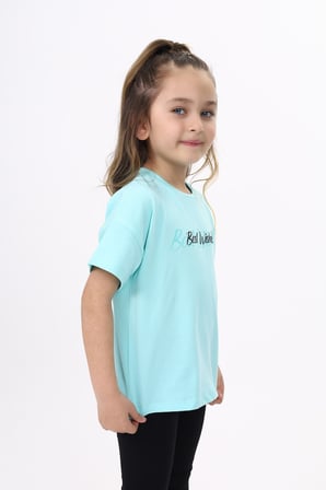 Toontoy Kız Çocuk Baskılı Bisiklet Yaka Kısa Kollu Tişört