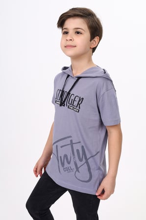 Toontoy Erkek Çocuk Baskılı Kapüşonlu Kısa Kollu Tişört