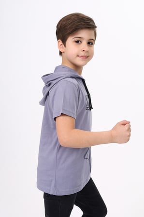Toontoy Erkek Çocuk Baskılı Kapüşonlu Kısa Kollu Tişört