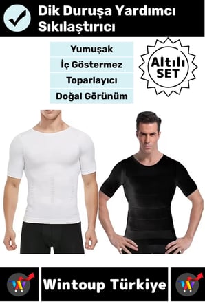 #Korse Dik Duruş Bel Göğüs Karın Göbek Sıkılaştıran Toparlayıcı Erkek Kısa Kol Fanila Korse 6'lı Set