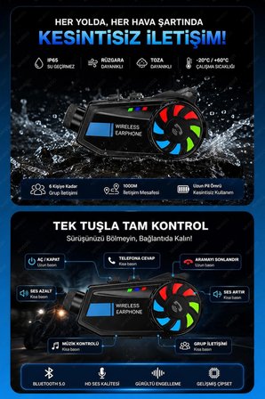 Nvg BT-68 Kameralı Motosiklet Kask Kulaklığı Intercom Bluetooth 5.4 1080P Interkom RGB Işıklı IP65 Su Geçirmez