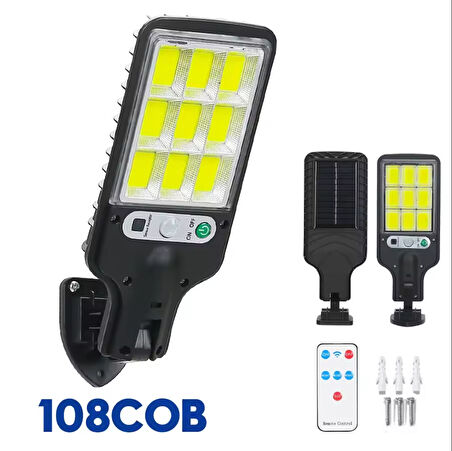 108 COB LED KUMANDALI GÜNEŞ ENERJİLİ HAREKET SENSÖRLÜ BAHÇE GARAJ SOKAK AYDINLATMA LAMBASI SOKAK LAMBASI
