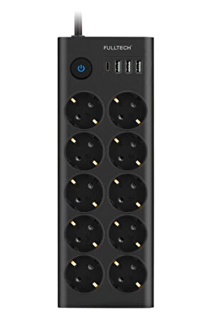 Fulltech FTR14 Type-C Girişli Akım Korumalı 10'lu Priz, 3 USB