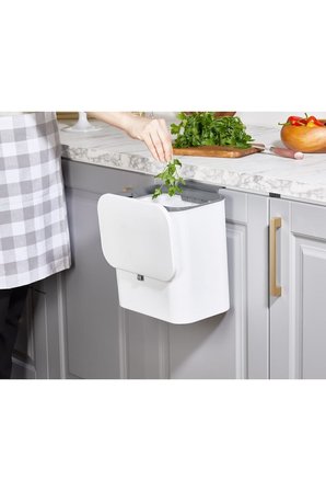 15 Litre Fonksiyonel Kapaklı Banyo Ve Mutfak Tezgahüstü Çöp Kovası Dolap Ve Duvar Aparatlı 15 Lt.