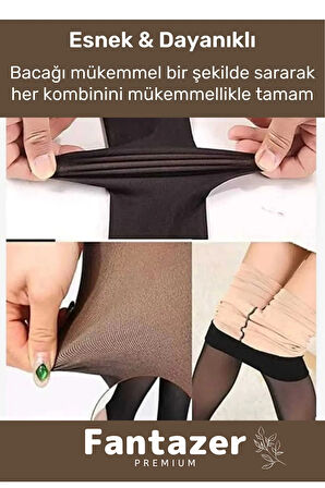 Kuasar Series Sıcak Tutan Ince Siyah Çorap Ten Görünümlü Termal Içli Peluş Polarlı Külotlu Çorap