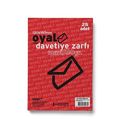 Oyal Davetiye Zarfı 13x18 Mavi 80Gr 25'li