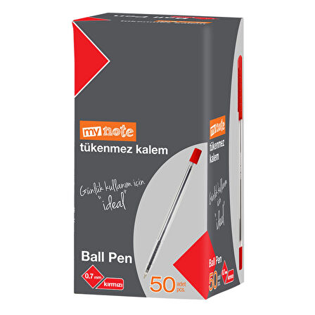 Mynote Ball Pen Tükenmez Kalem 0.7 mm Kırmızı 50 li Kutu