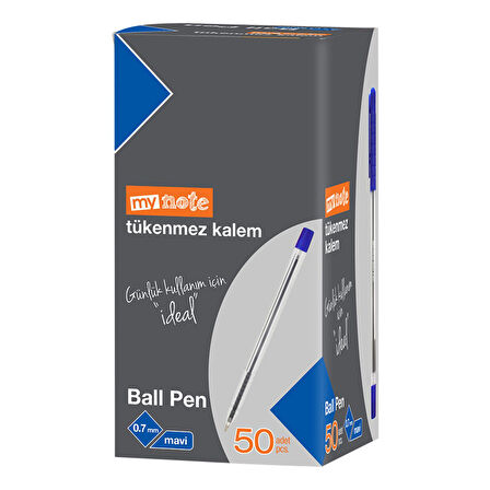 Mynote Ball Pen Tükenmez Kalem 0.7 mm Mavi 50 li Kutu