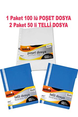 UMİX 100 lü SET (100 adet Telli Dosya ve Poşet Dosya)